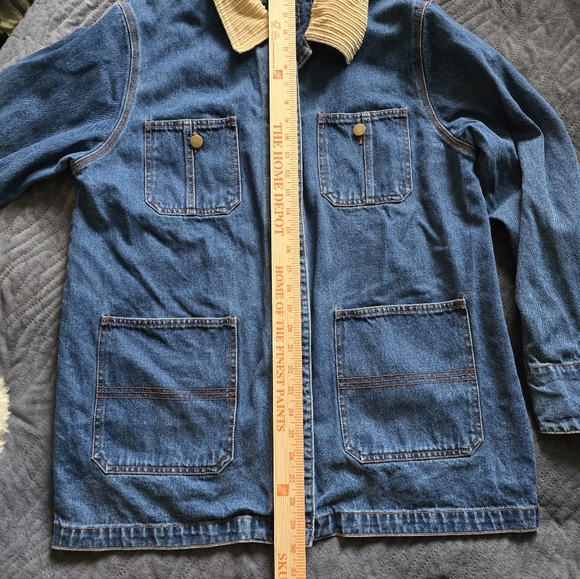 VINTAGE 90s Outbrook CHORE/BARNCOAT Blue Denim Corduroy Utility Jacket L - Picture 11 of 14